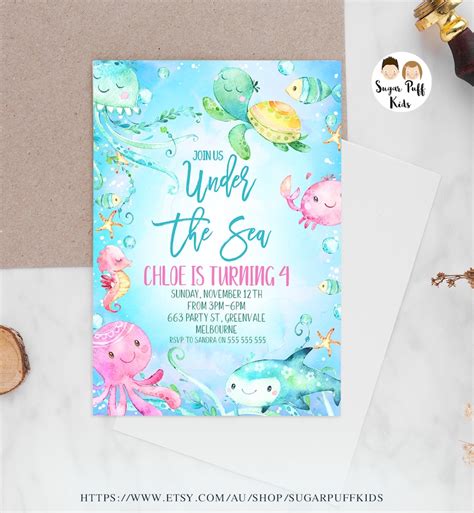 Editable Under The Sea Birthday Invite Printable Watercolor Etsy