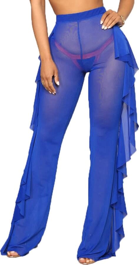 Femereina Women S Sexy Sheer Mesh Trousers Swimsuit Bikini Bottom Cover Up Pants See Through