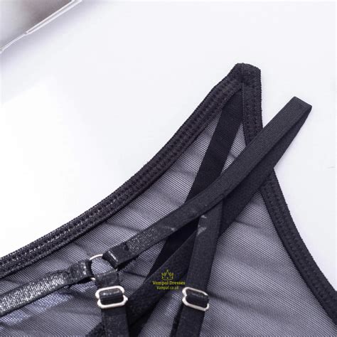 Black Lingerie Set Choker Underwear Set Gothic Fancy Set Sleepwear Black Red Piece Mesh