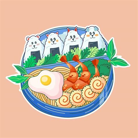 Bowl in Kawaii style. Cute, colorful illustrations. Japanese food ...