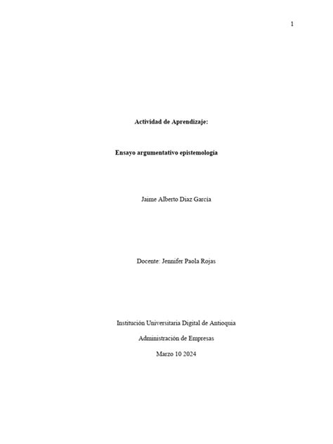 Ensayo Epistemologia 1 Pdf Conocimiento Epistemología