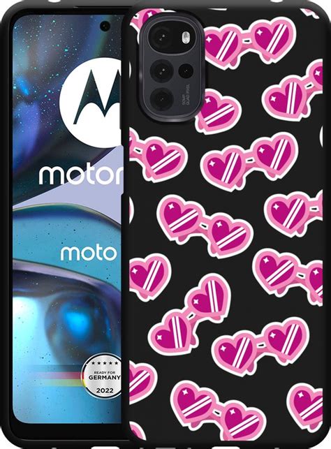 Motorola Moto G22 Hoesje Zwart Hartjes Zonnebrillen Designed By Cazy