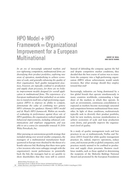 Pdf Hpo Modelhpo Framework Organizational Improvement For A