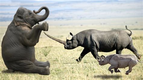 Elephant vs Rhino Real Fight - Ephant Shows Who's Boss and the