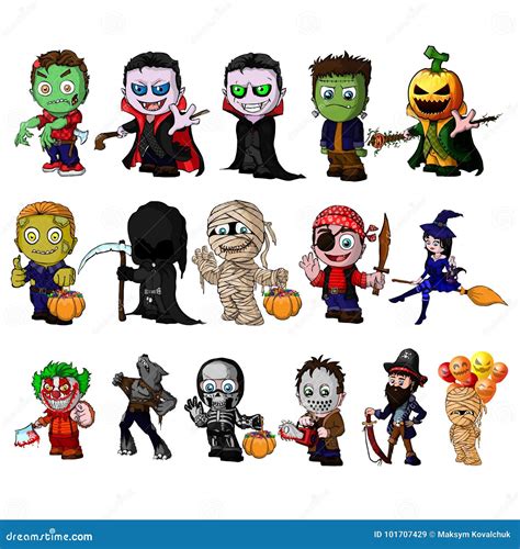 Set of Cartoon Characters for Halloween Stock Vector - Illustration of ...