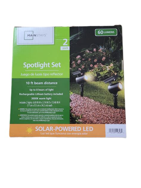Mainstays Solar Powered Black Plastic Landscape Led Spotlight 60 Lum