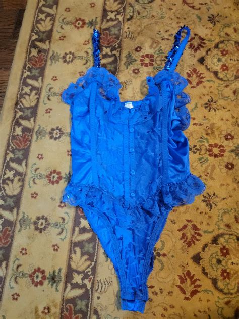 Vintage S Blue Nylong Lace Teddy Lingerie High Gem