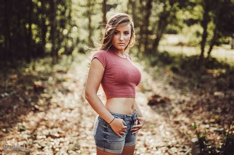 Tanned Women Outdoors Wavy Hair Belly Depth Of Field Blonde Jean Shorts Ass Long Hair