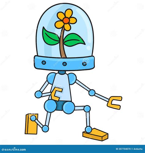 Robot Cabeza De Planta Doodle Kawaii Imagen De Icono De Doodle