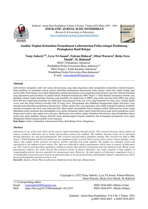PDF Analisis Tingkat Kebutuhan Pemanfaatan Laboratorium Fisika