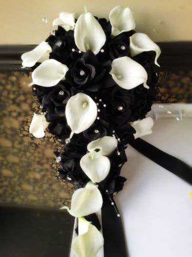 Bridal Wedding Cascade Bouquet Blackwhiterose Calla Lily Large