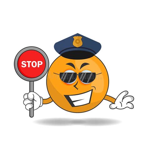 The Orange Mascot Character Becomes A Policeman Vector Illustration