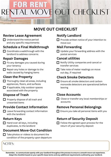 Printable Rental Move-out Checklist, Apartment Move Out Checklist