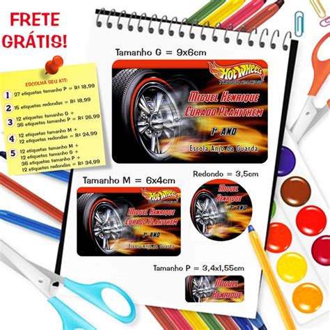 Kit 79 Etiquetas Escolares Personalizadas Hot Wheels Elo7