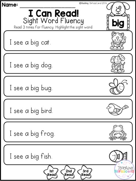 Kindergarten Sight Word Fluency Pre Primer This Pack Is Great For