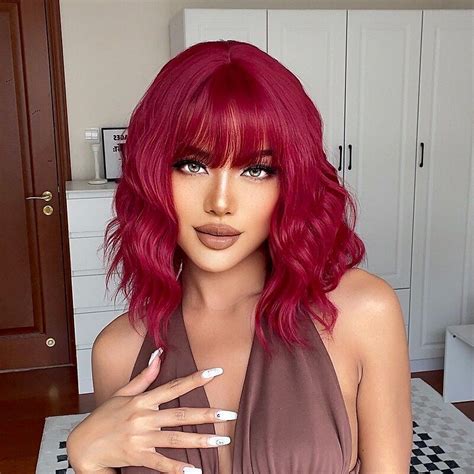 HAIRCUBE Ombre Brown Long Wavy Wigs With Bangs Auburn Black Blonde White Wave Natural Hairline