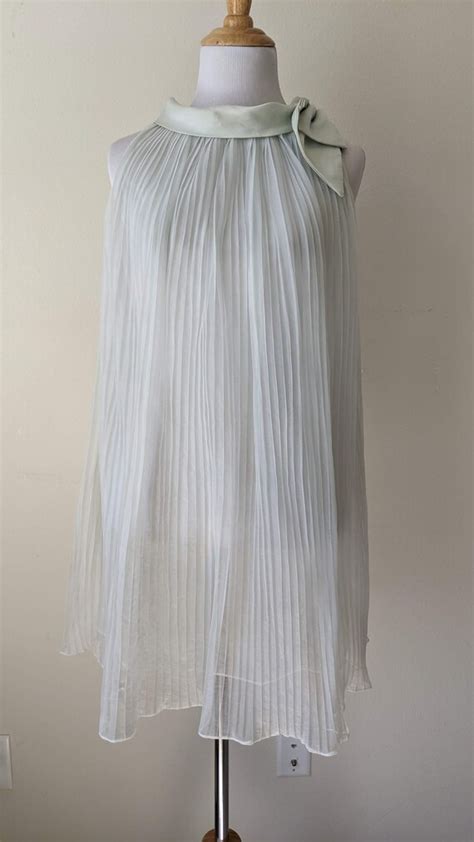 Vintage Sheer Pleated Baby Blue Bow Sexy Lingerie Nig Gem