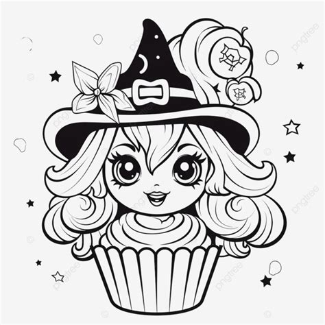 Witch Cartoon Halloween Cupcake Coloring Witch Halloween Cupcake