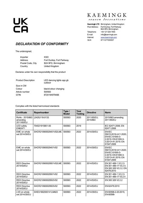 Ukca Declaration Of Conformity Lumineo