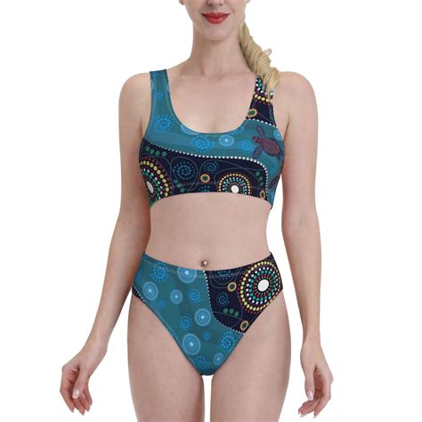 Bingfone Women S Bikini Sets Bohemian Turtle Print High Waisted Two Pieces Swimsuits Small