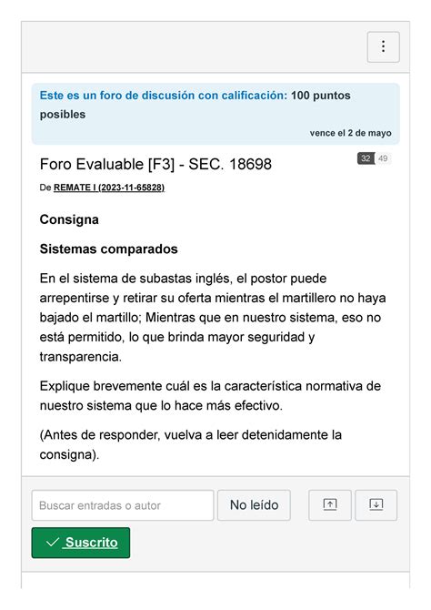 Tema Foro Evaluable F3 Este es un foro de discusión con