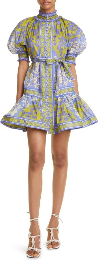 Zimmermann Raie Floral Print Lantern Sleeve Ramie Minidress Shopstyle