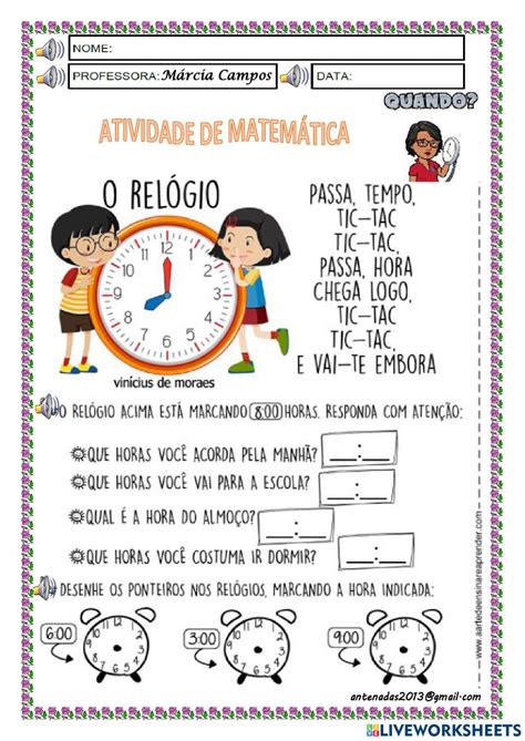 Atividades Com Horas E Minutos Para O 4 Ano