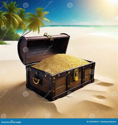 Treasure Chest on Tropical Pirate Riches Hidden in Sand Stock ...
