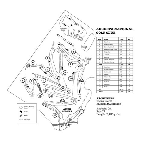 Augusta National Golf Club Course Map B/W Digital Download - Etsy