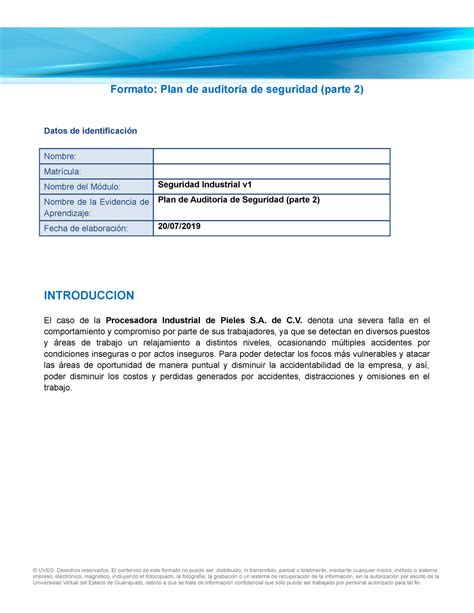 Plan De Auditoria Parte 2 Formato Plan De Auditoría De Seguridad