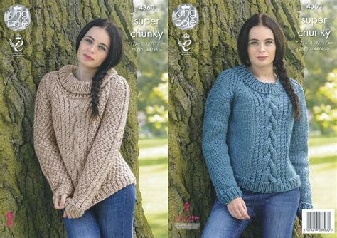 King Cole Super Chunky Knitting Pattern Ladies Cable Knit Sweaters