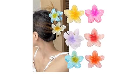 RVUEM 6PCS Flower Hair Clips Plumeria Flower Large Cute Hair Claw