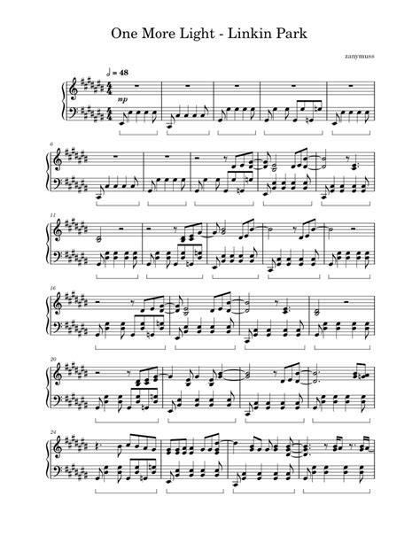 One More Light Linkin Park Sheet Music For Piano Solo