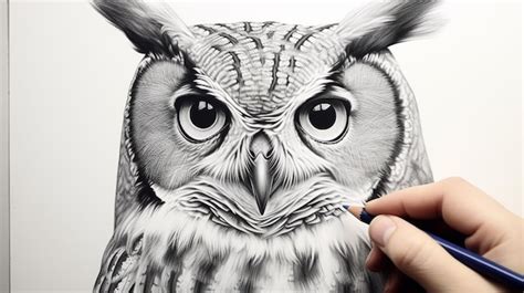 Desenho De Coruja Realista - Desenho de coruja hiper-realista esboço a lápis detalhado com ...