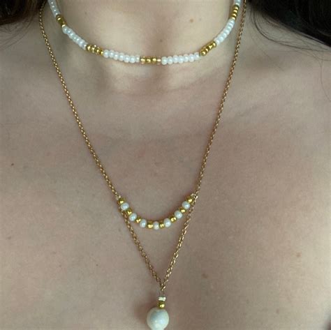 Gold Pearl Layered Necklace Set Etsy