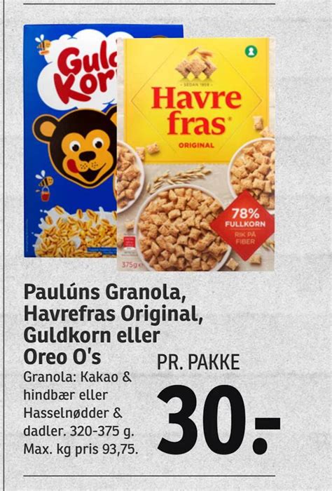 Paul Ns Granola Havrefras Original Guldkorn Eller Oreo Os Tilbud Hos