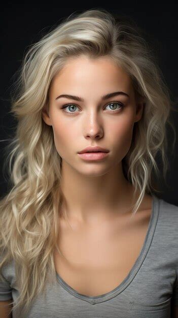 Beautiful Blonde Irish Girl With A Grey Backdrop In Her Portrait Generative AI Premium AI