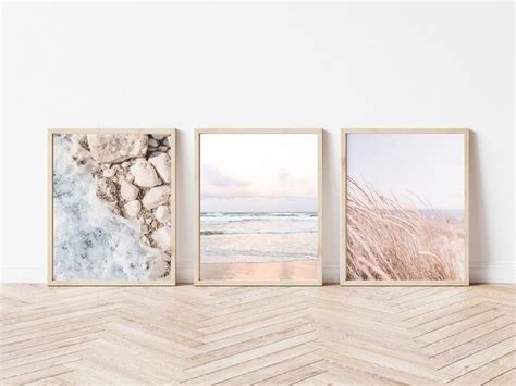 Coastal Wall Art Set Of 3 Beach Prints Neutral Beach Wall Art Set Of 3