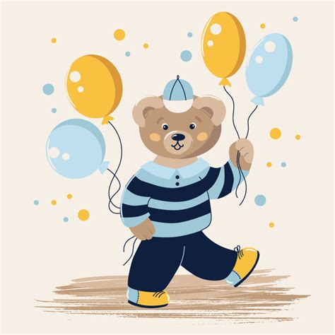 Медвежонок с воздушными шариками в стиле 2D, Детский, Компьютерная