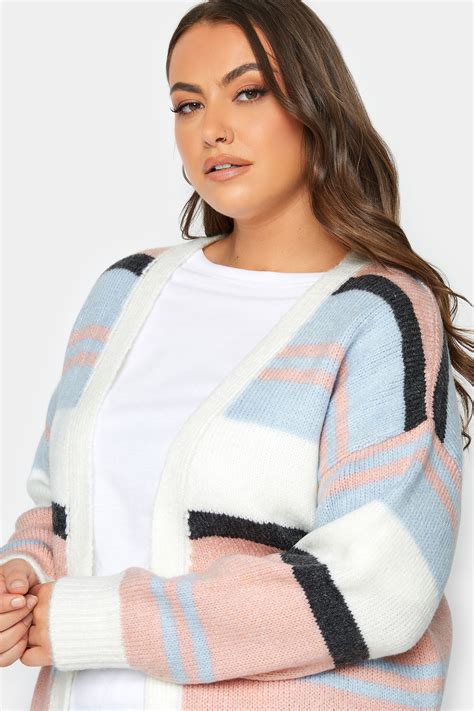 YOURS Plus Size Pink Colour Block Striped Cardigan Yours Clothing