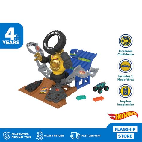 Jual Hot Wheels Monster Trucks Arena Smashers Mega Wrex Vs Crushzilla Takedown Playset Mainan