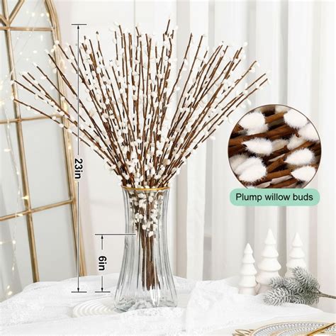 80 Stems Pussy Willow Branches For Vases Faux Pussy Willows With White