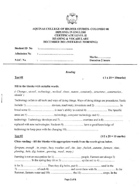 certificate level ii reading vocabulary dec  weekdays