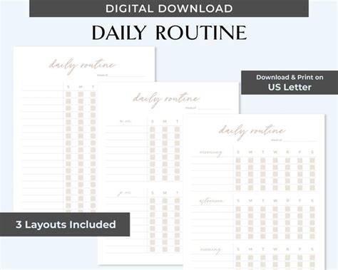 The Daily Routine Printable Is Shown With 3 Layouts Included
