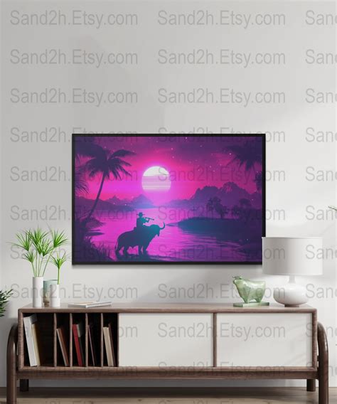 Retro Sunset Bull Rider Wall Art Tropical Paradise Poster Vintage