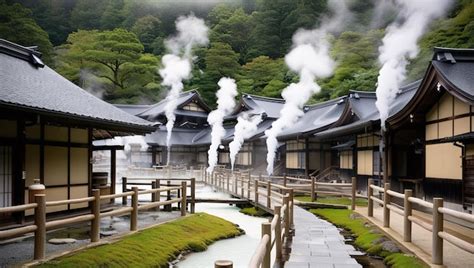 Openair Bath Hot Spring Hot Spring Japan Travel Japanese Relax Water Bath Premium AI Generated