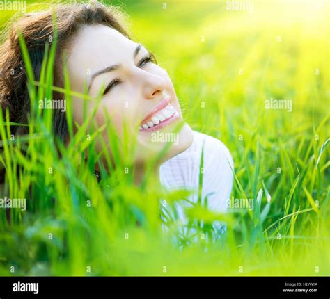 Beautiful Spring Young Woman Outdoors Enjoying Nature Stock Photo Alamy