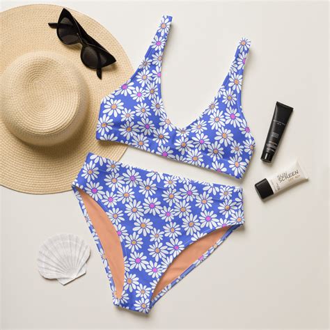 Daisy Bikini Women S Two Piece Swimsuit Retro Bikini Womens Bikini Set Blue Bathing Suit