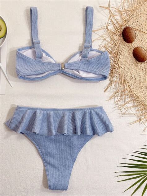 SHEIN Swim Mod Sets de bikini Volante Liso Dulce Moda de Mujer SHEIN México