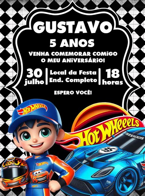 Convite Aniversário Hot Wheels Aniversário hot wheels Aniversario Festa hot wheels